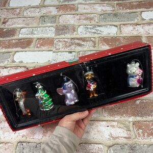 Vintage Disney Store Winnie the Pooh Family Set of 5 Glass Ornaments MISSING ONE